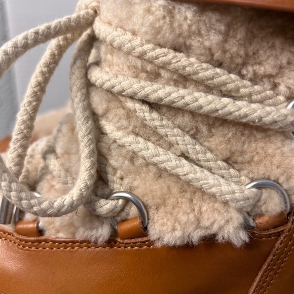 NEW COACH Women’s Monroe Shearling Boots Sz 7.5B Brown Lace & Strap Closure - Picture 6 of 10